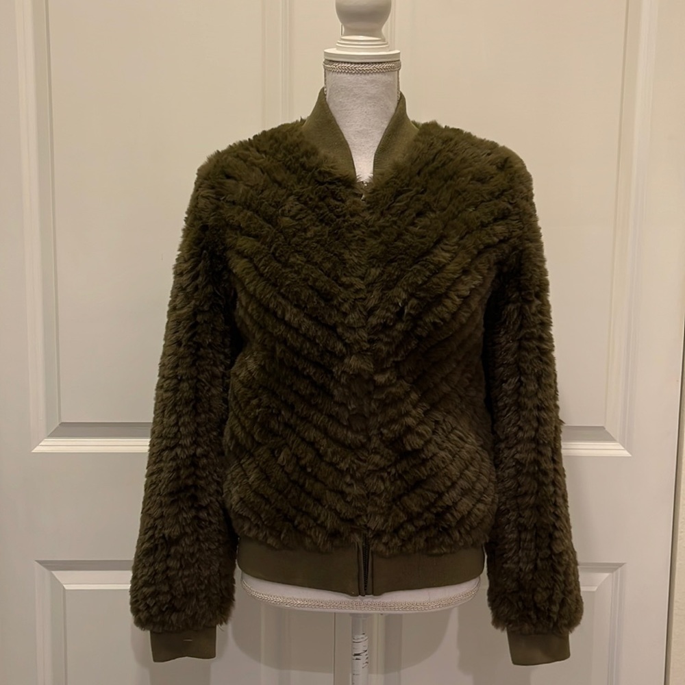 Love Token Army Green Bomber Jacket in Faux Fur